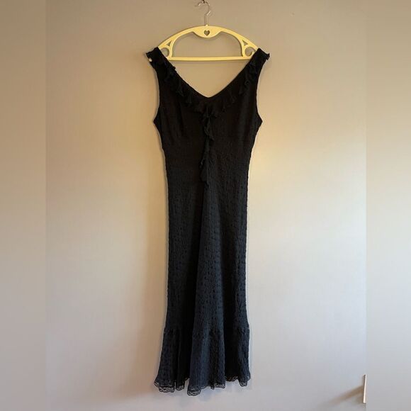 Vintage Jonathan Martin Studio Silk Eyelet Sleeveless Ruffle Flounce Dress Black - Picture 8 of 13